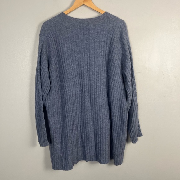 Soft by Naadam 100% Cashmere Ribbed Cardigan Cable Sleeve - Heather Denim READ - Picture 8 of 9